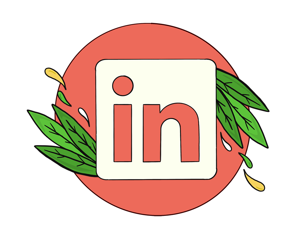 Illustrated LinkedIn Logo with leaves.