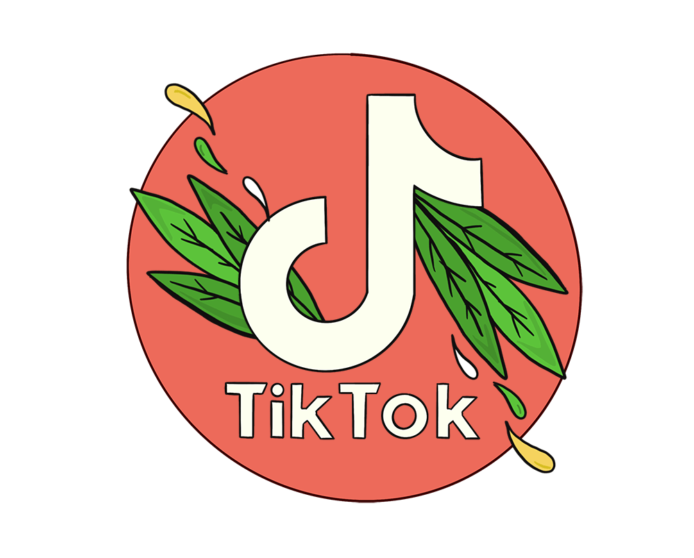 Illustrated TikTok Logo with leaves.